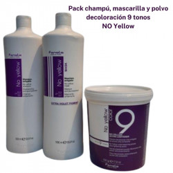 PACK 3 no yellow, Pack Fanola champú 1000 ml, mascarilla de 1000 ml, polvo decoloración 9 tonos de 500 ml